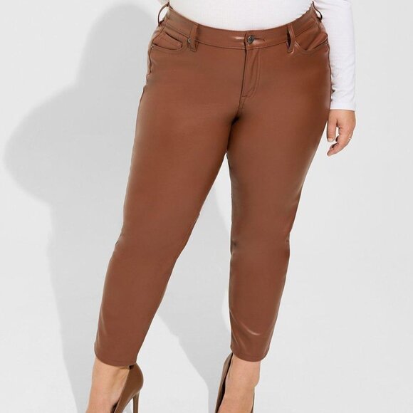 ❤️NWT VINTAGE TORRID FAUX VEGAN LEATHER POCKETS PANT SKINNY ROOT BEER PLUS SIZE - Picture 9 of 16